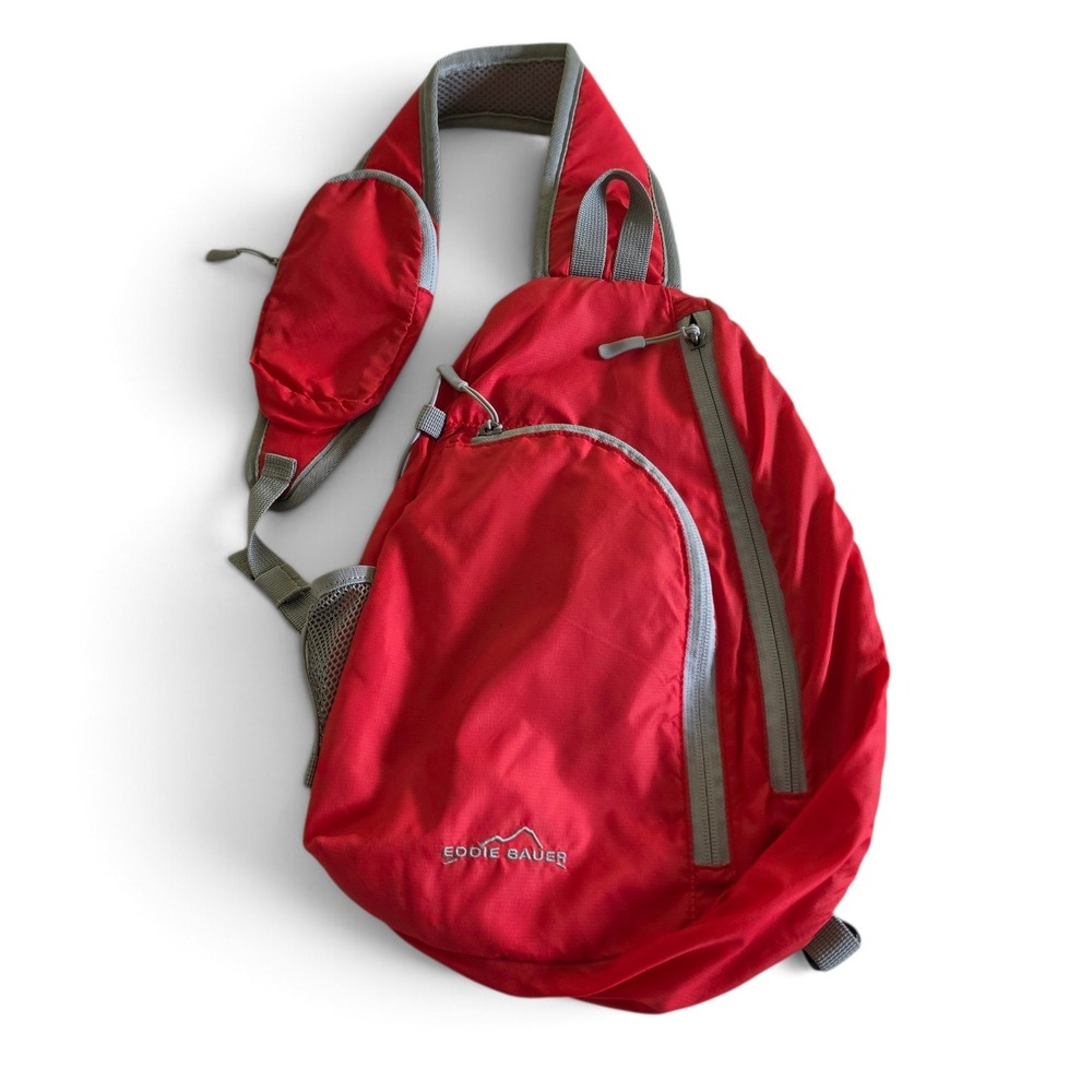Eddie Bauer Ripstop Nylon Sling Backpack Single Strap Daypack Bag Red/Gray, 2012